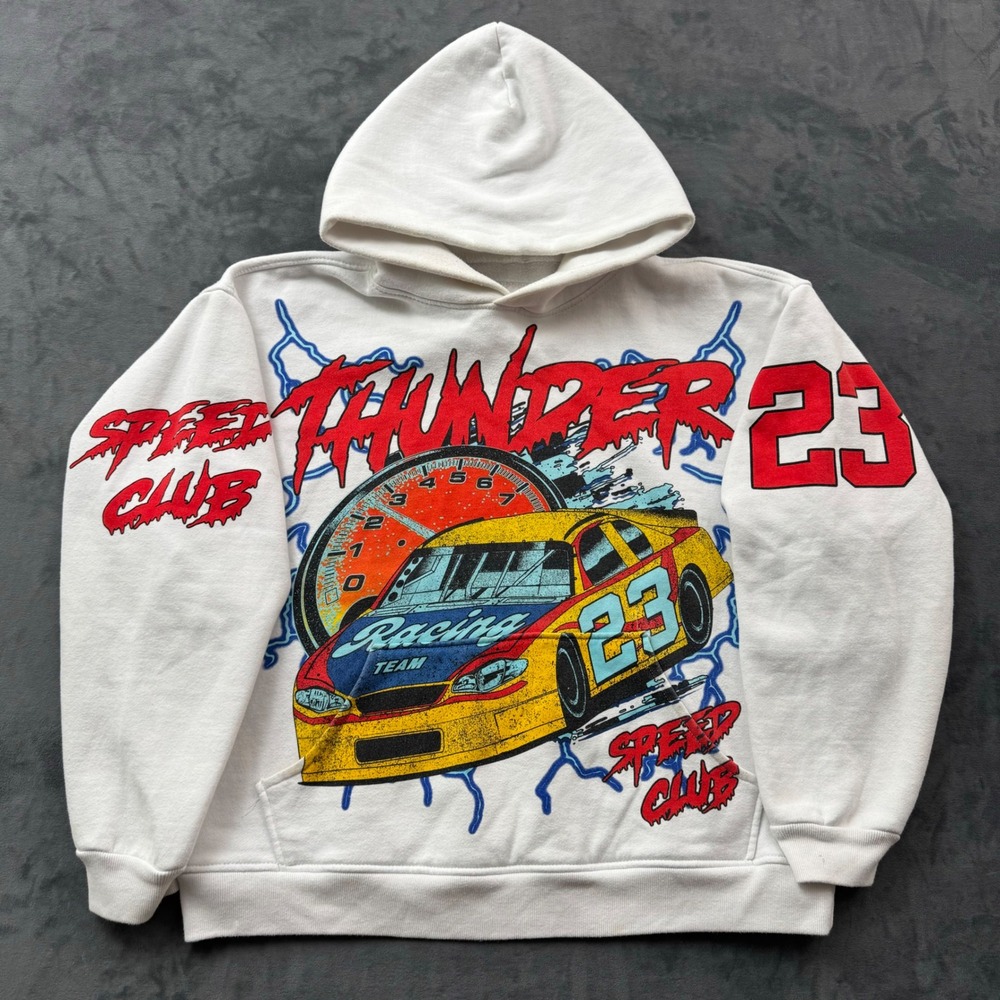 PacSun Speed Club Thunder Racing Team 2022 Graphic Hoodie White Mens Medium
